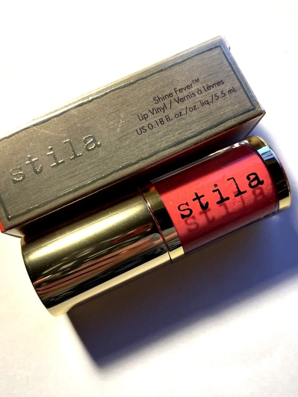 NIB Stila Shine Fever Lip Vinyl Amp It Up Coral High Shine Liquid Lip Gloss